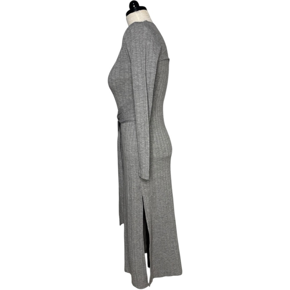 NWT Topshop Classic Rib Knit Wrap Midi Dress Tie waist Grey Size 6 - Picture 5 of 12